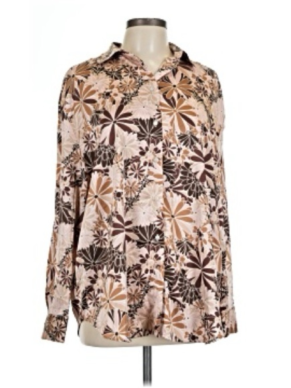 Silk Fred David Floral Button-Down Shirt in Beige and Brown Tones